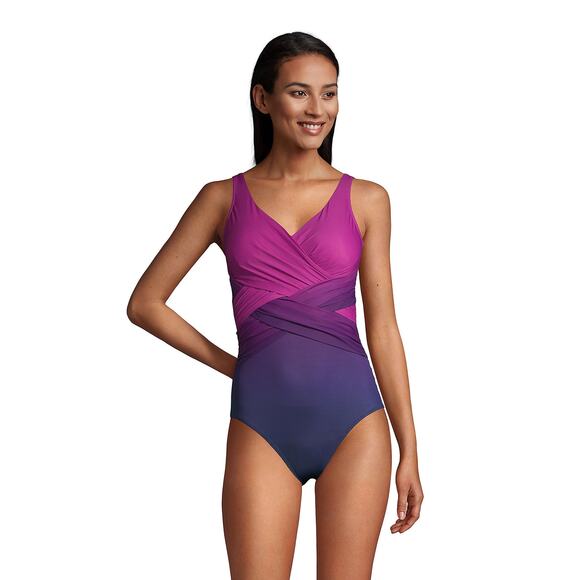 Lands End SlenderSuit Tummy Control Wrap One Piece Swimsuit Ombre Womens 22W DD - Picture 12 of 13